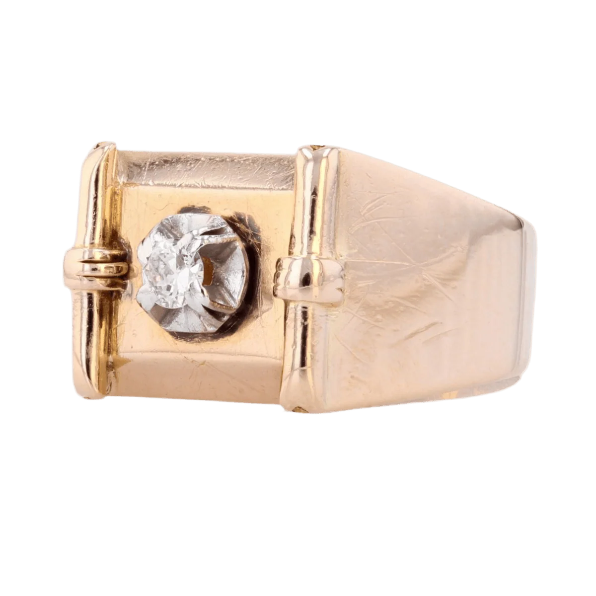 Bague Chevalière en or jaune et diamant - Image 2