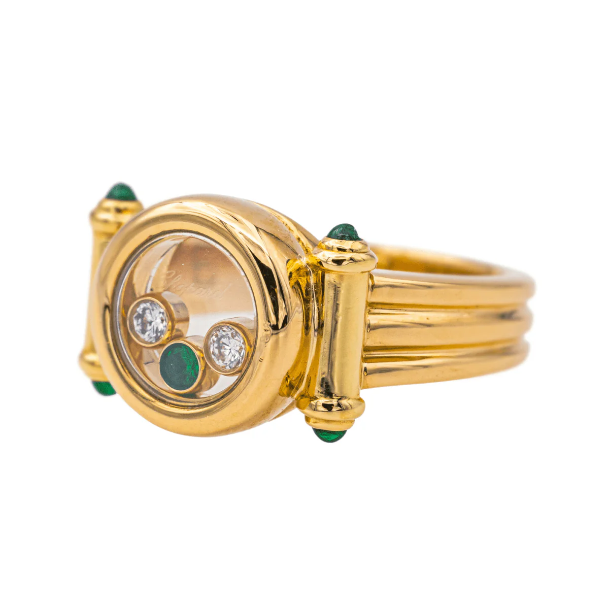 Bague CHOPARD "Happy diamonds" en or blanc, or jaune, émeraudes et diamants - Image 3