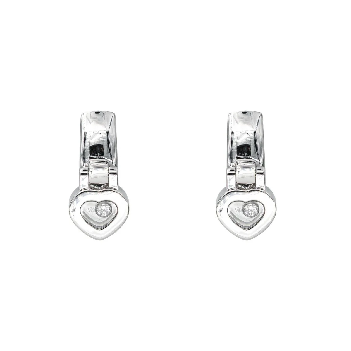 Boucles d'oreilles Dormeuses CHOPARD "Happy Diamonds" en or blanc et diamants