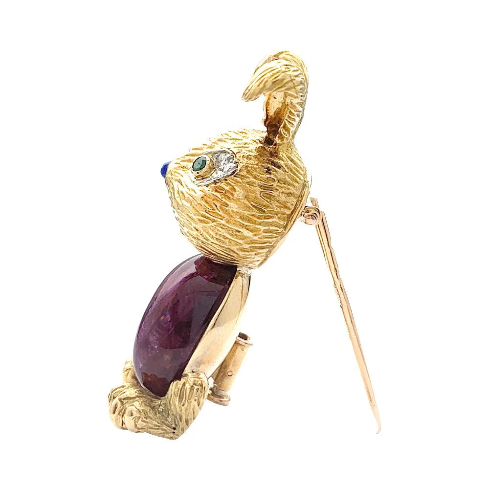 Clip "Lapin" or jaune et platine, rubis - Image 2