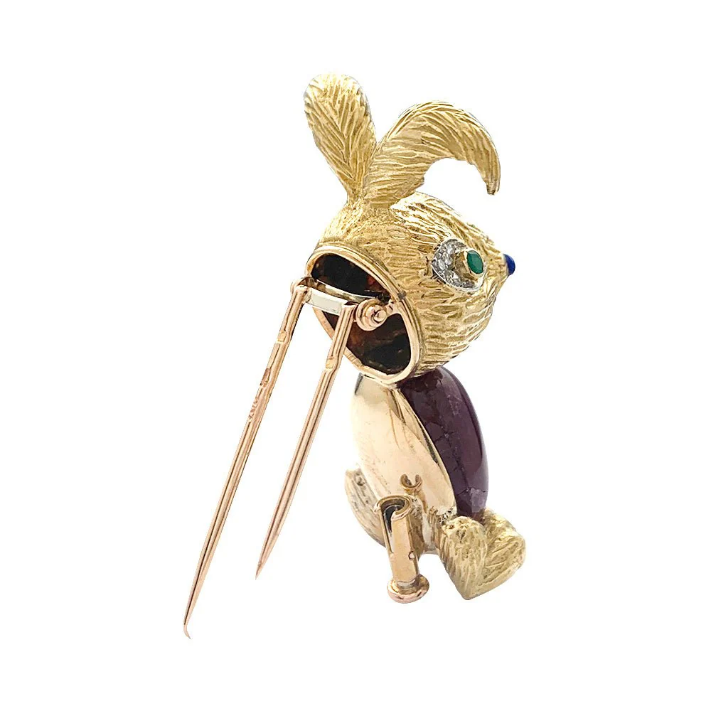 Clip "Lapin" or jaune et platine, rubis - Image 3