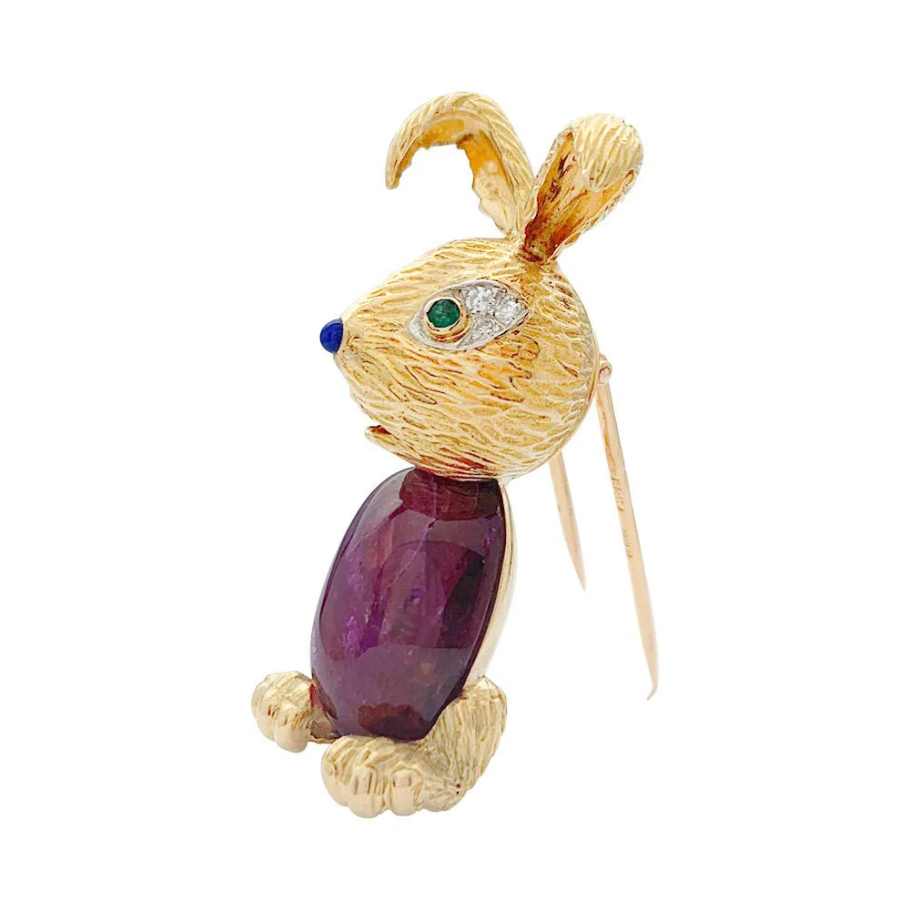 Clip "Lapin" or jaune et platine, rubis - Image 5