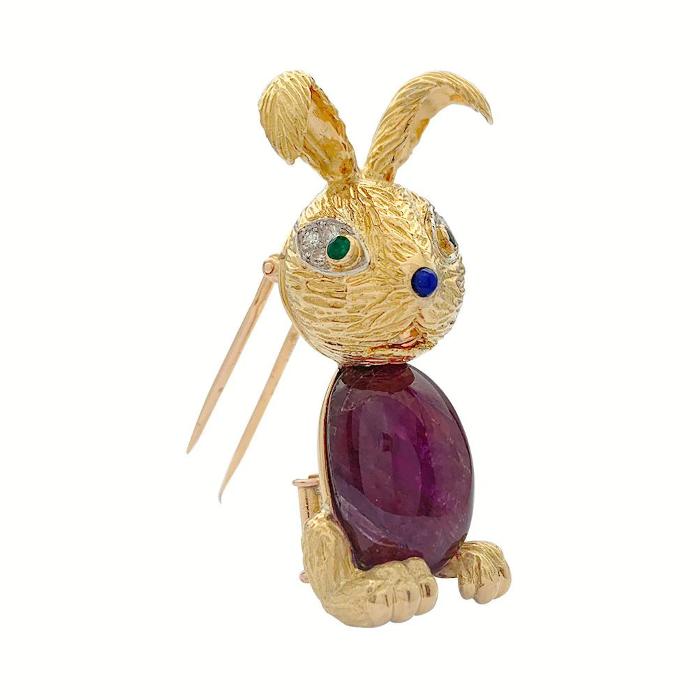 Clip "Lapin" or jaune et platine, rubis - Image 7