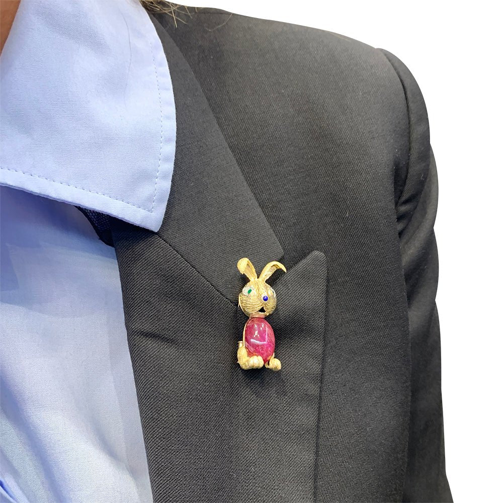 Clip "Lapin" or jaune et platine, rubis - Image 9