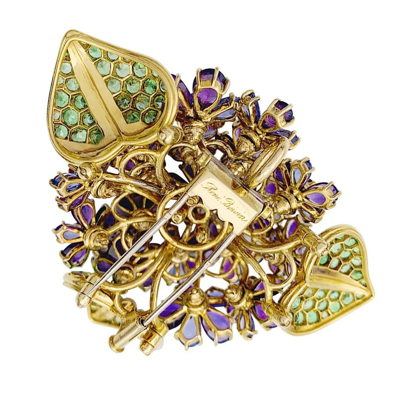 Clip René Boivin,"Bouquet de Violettes", or jaune, gemmes de couleur. - Image 4