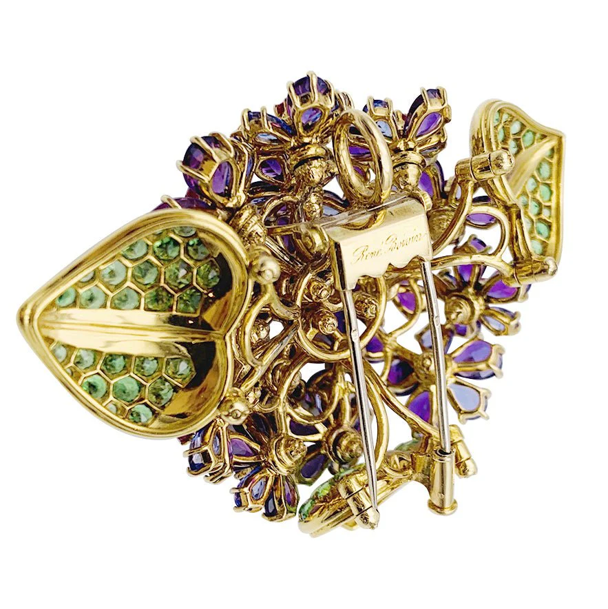 Clip René Boivin,"Bouquet de Violettes", or jaune, gemmes de couleur. - Image 5