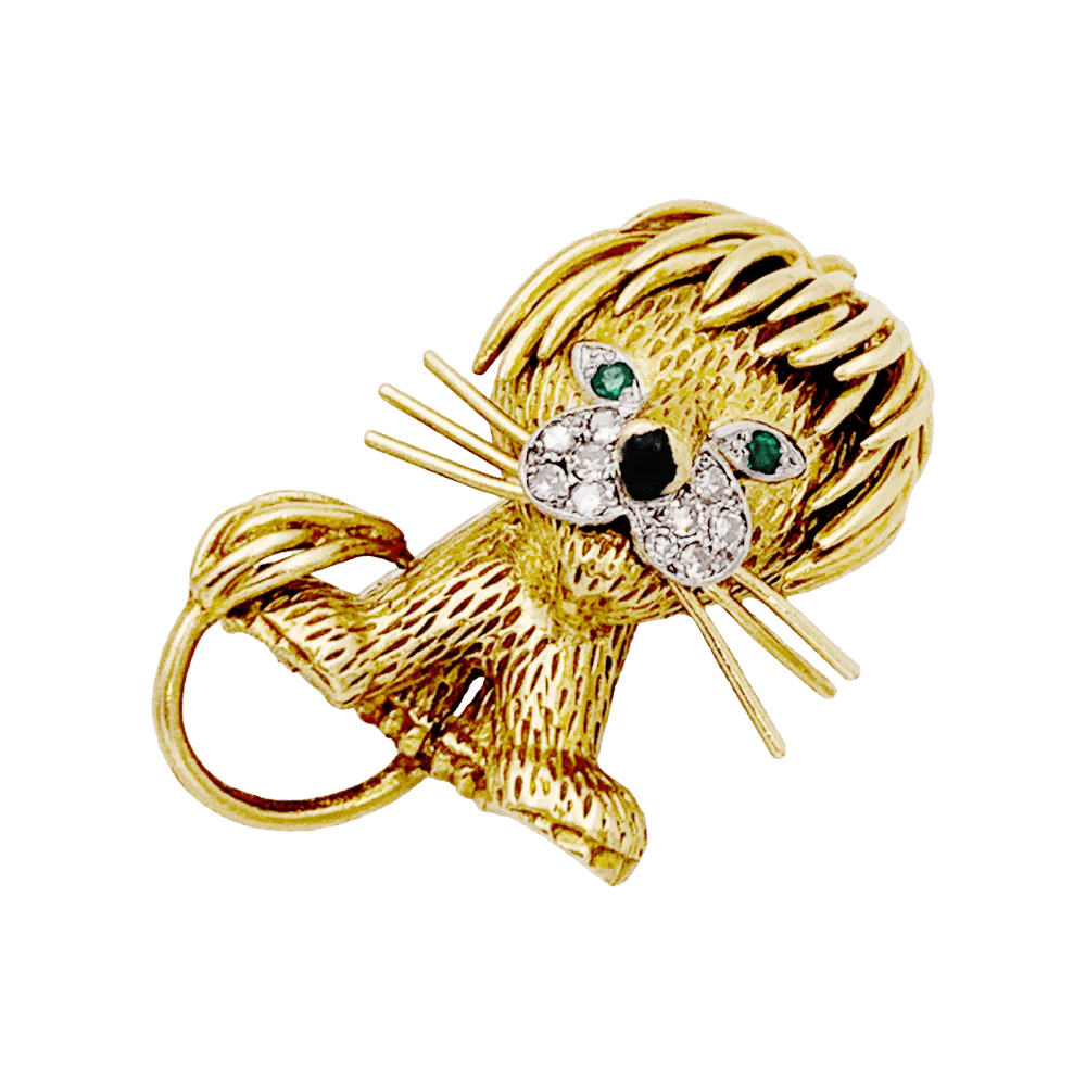 Broche Clip VAN CLEEF & ARPELS "Lion Ébouriffé" en or jaune, or blanc, émail, émeraudes et diamants - Image 3