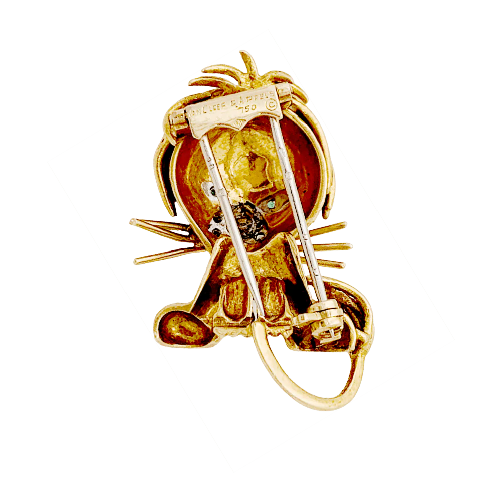 Broche Clip VAN CLEEF & ARPELS "Lion Ébouriffé" en or jaune, or blanc, émail, émeraudes et diamants - Image 4