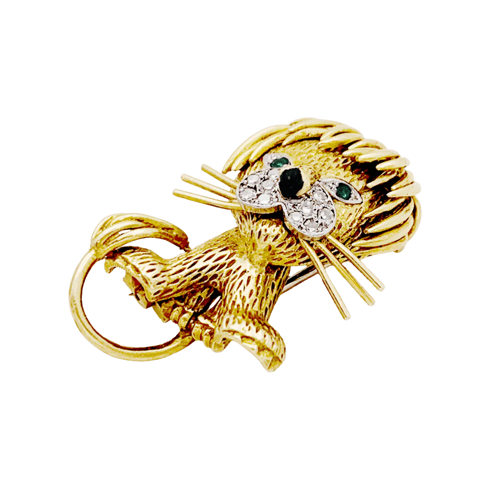 Broche Clip VAN CLEEF & ARPELS "Lion Ébouriffé" en or jaune, or blanc, émail, émeraudes et diamants - Image 5