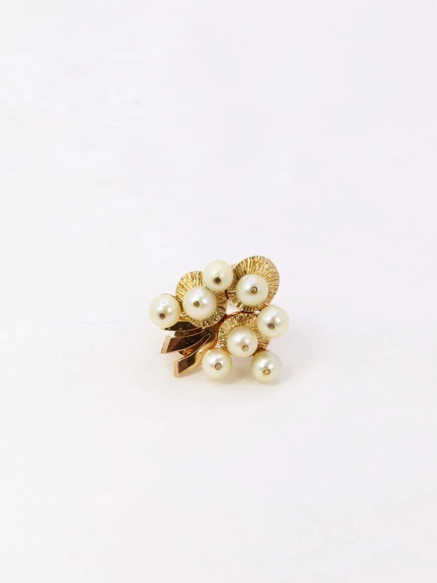 Clips d’oreilles vintage en or jaune et perles de culture - Image 3