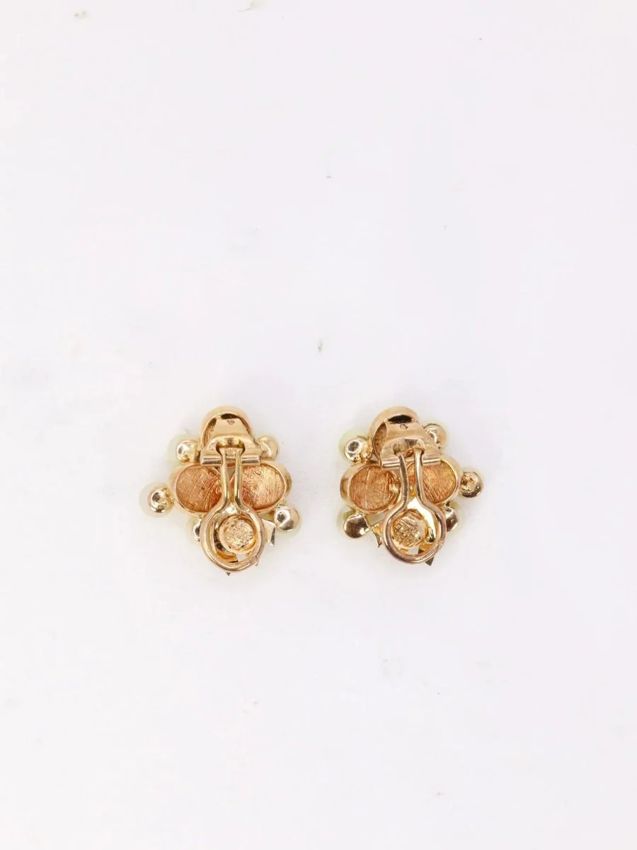 Clips d’oreilles vintage en or jaune et perles de culture - Image 4