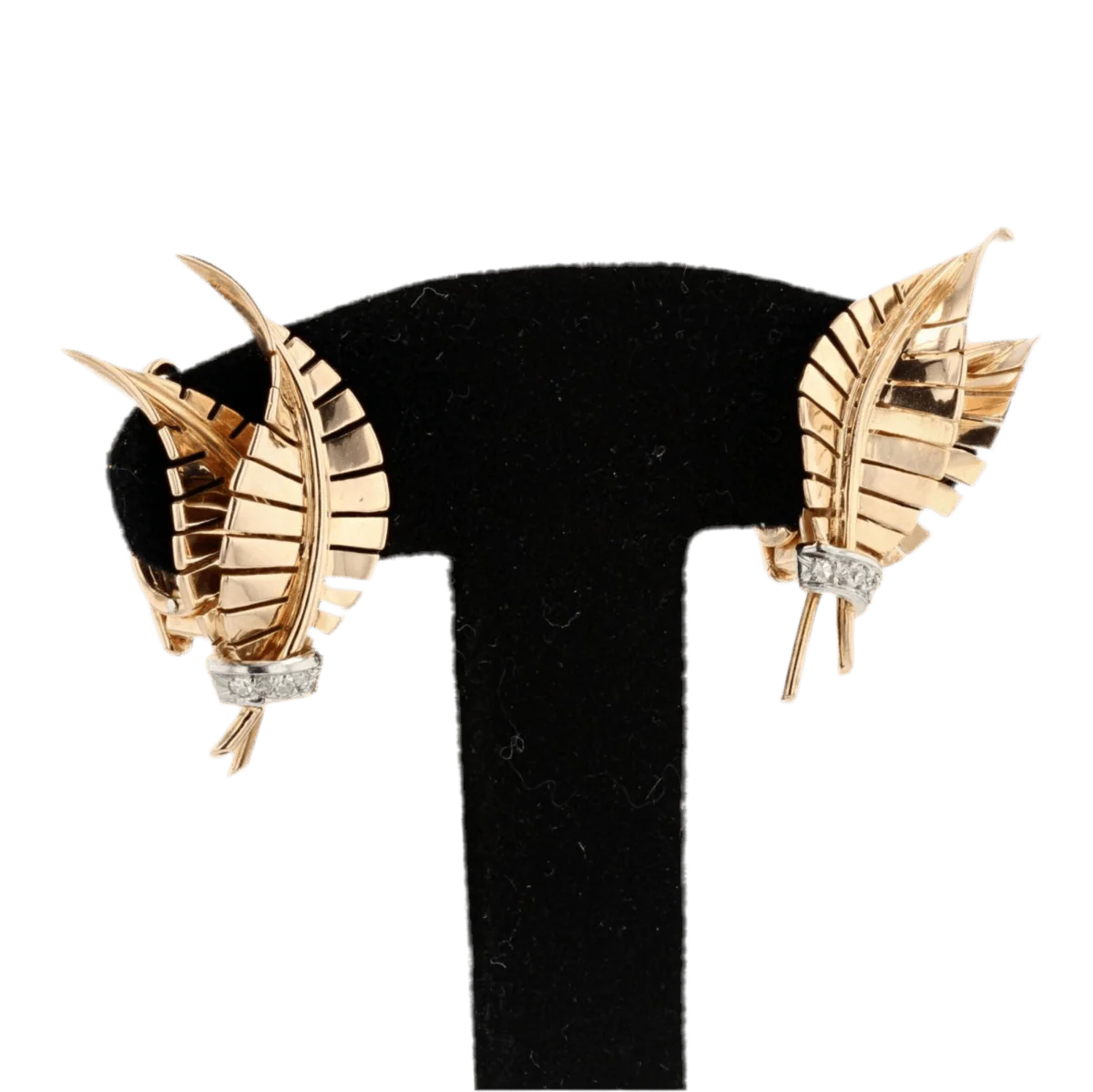 Boucles d'oreilles Clips en or jaune, platine et diamants - Image 3