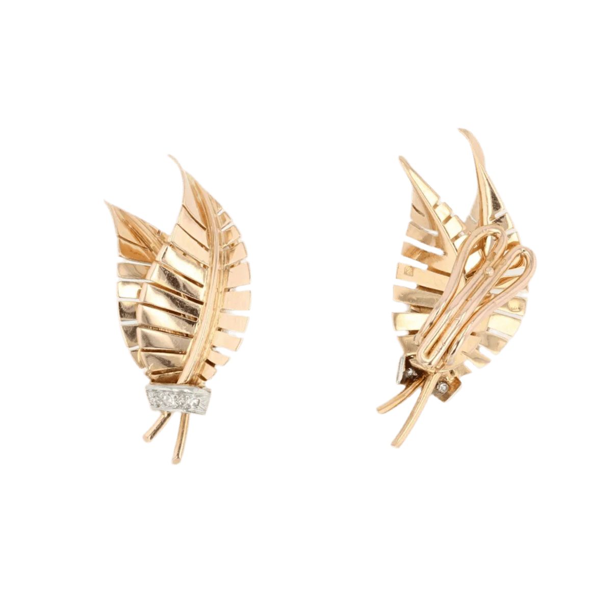 Boucles d'oreilles Clips en or jaune, platine et diamants - Image 5