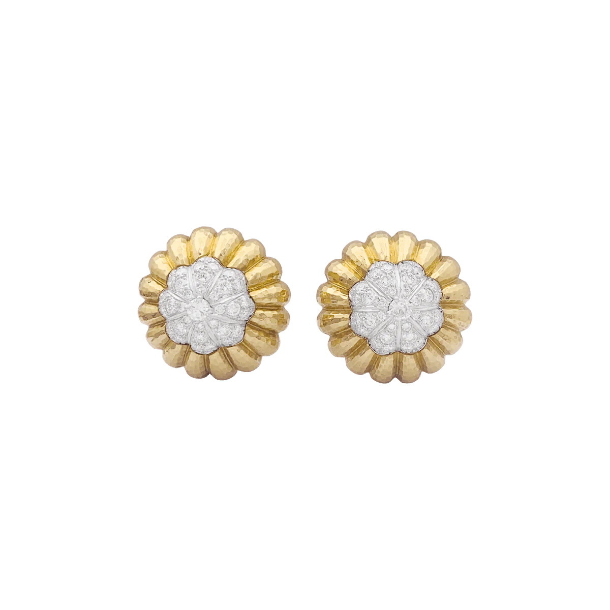 Boucles d'oreilles Clips DAVID WEBB en or jaune, platine et diamants