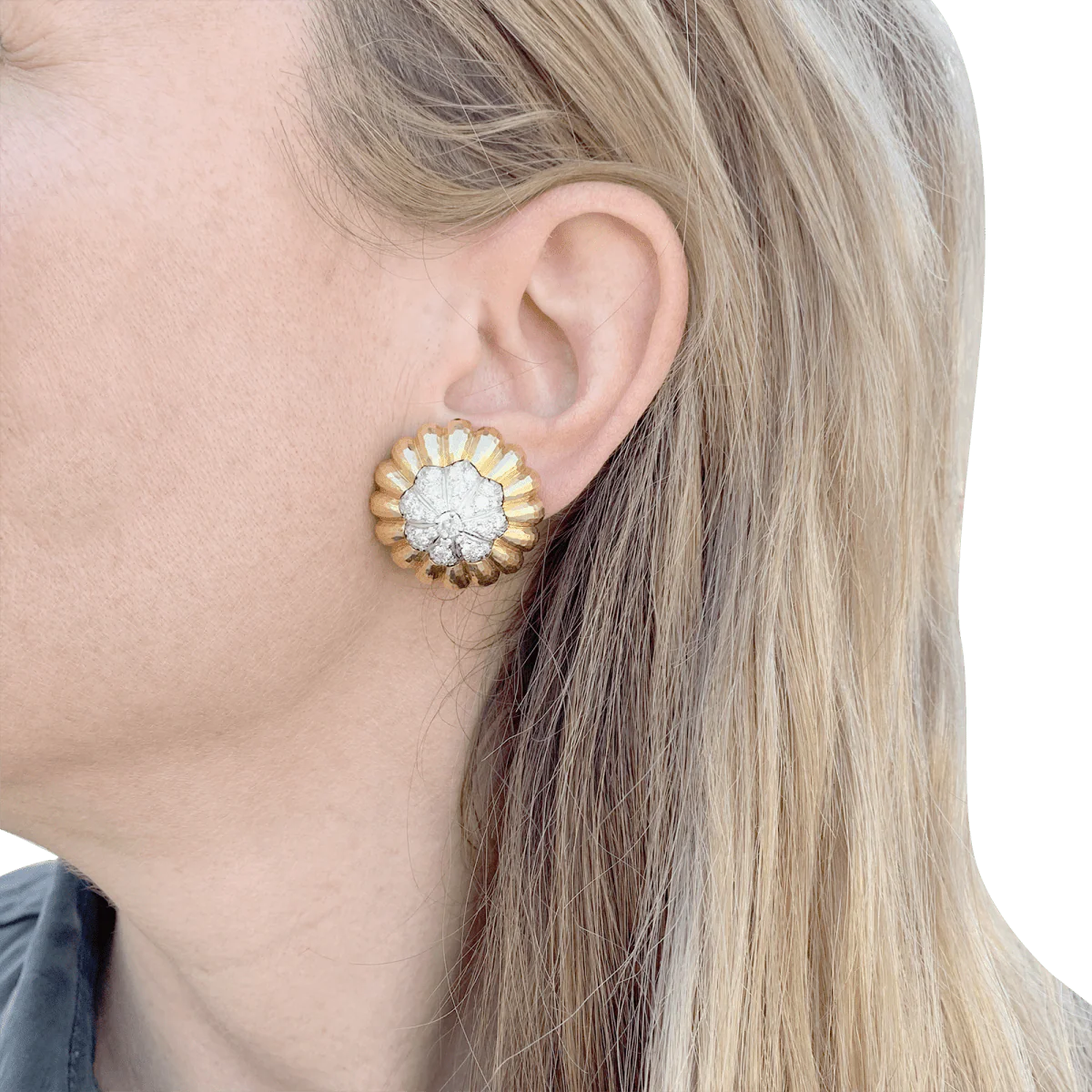 Boucles d'oreilles Clips DAVID WEBB en or jaune, platine et diamants - Image 2
