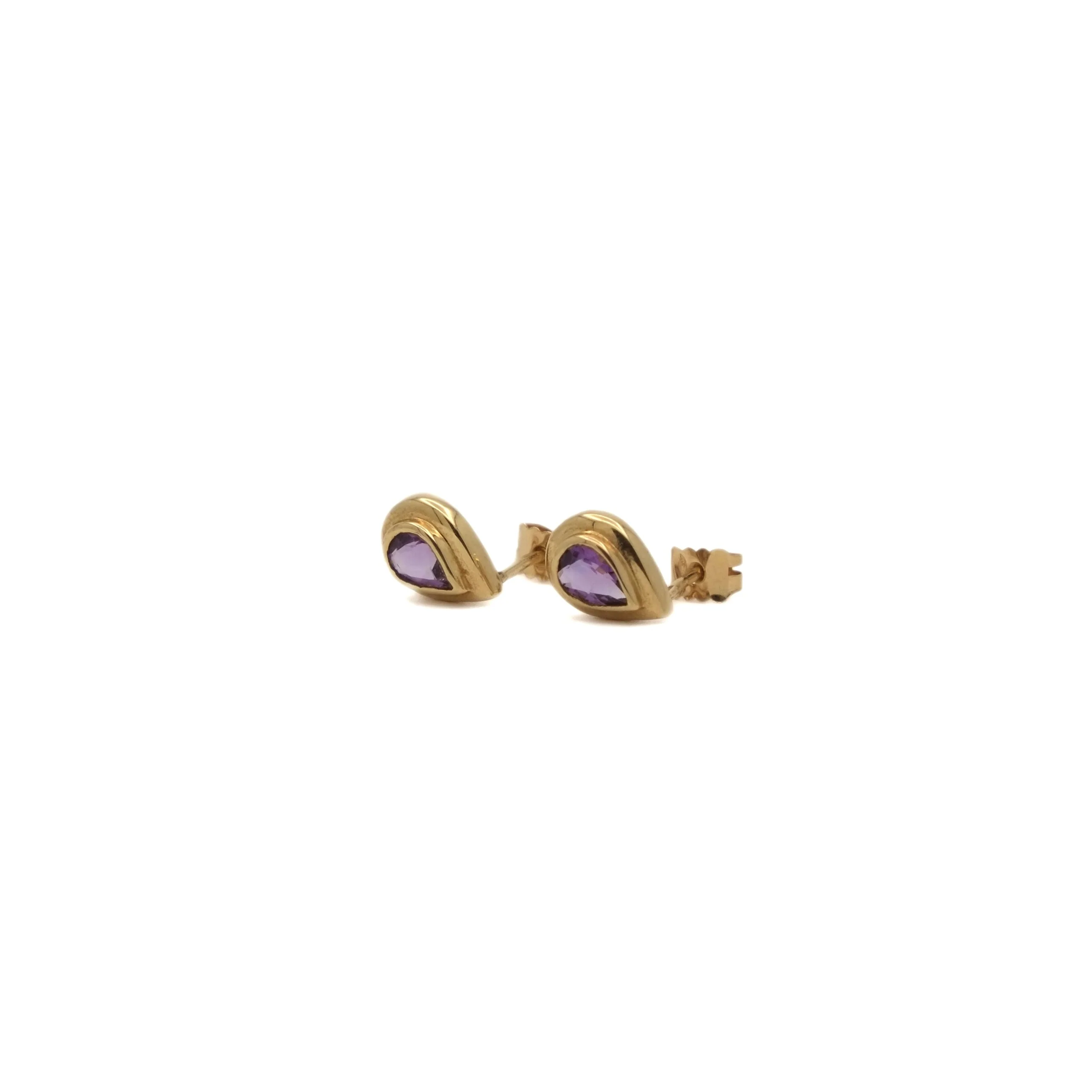 Boucles d'oreilles Puces améthyste goutte en or jaune - Image 4