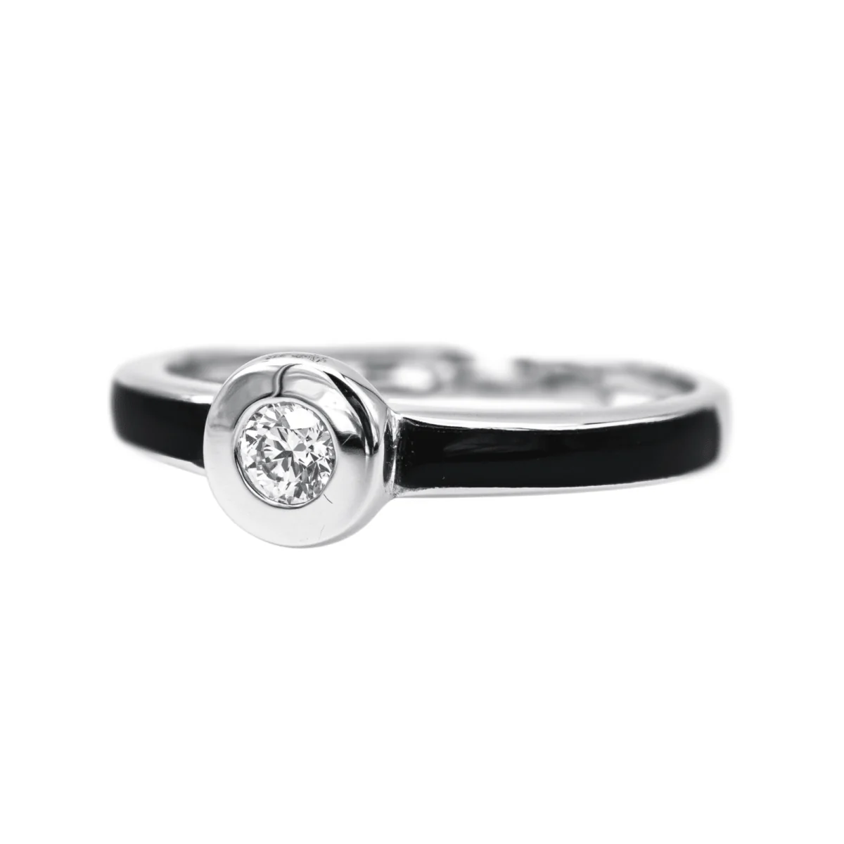 Bague Solitaire CLOZEAU en or blanc, laque et diamant - Image 3
