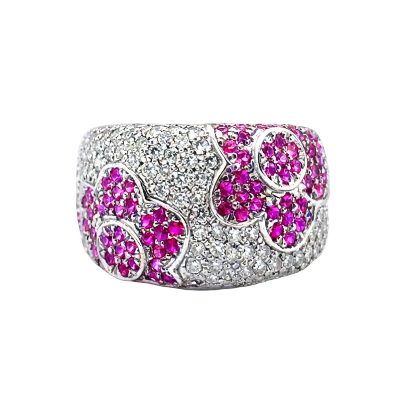 Bague Bandeau en or blanc, rubis et diamants