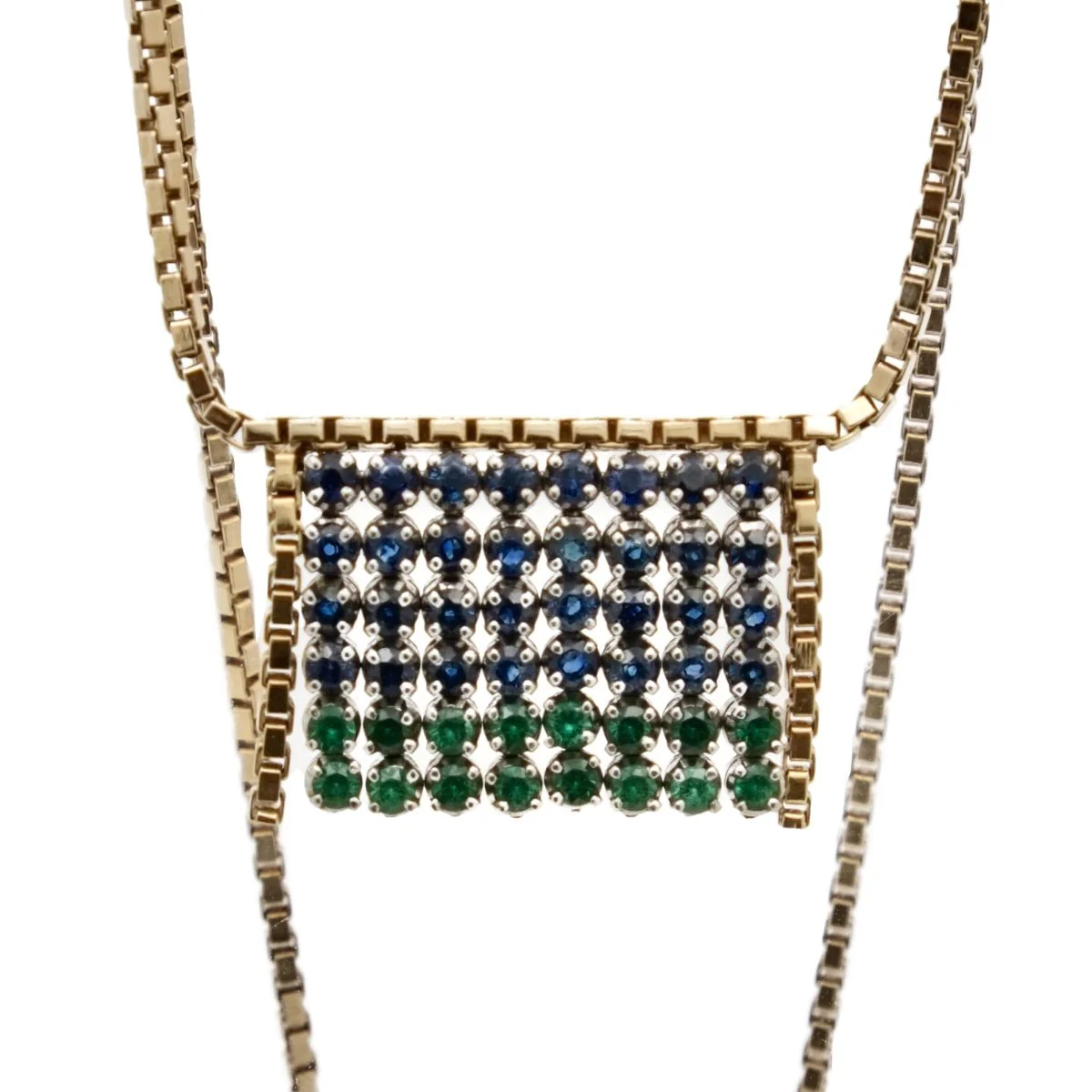 Collier à franges en or jaune et or gris avec émeraudes et saphirs - Image 3