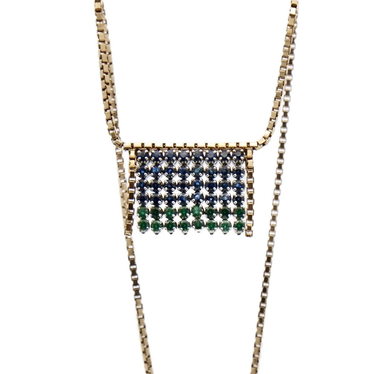 Collier à franges en or jaune et or gris avec émeraudes et saphirs - Image 4