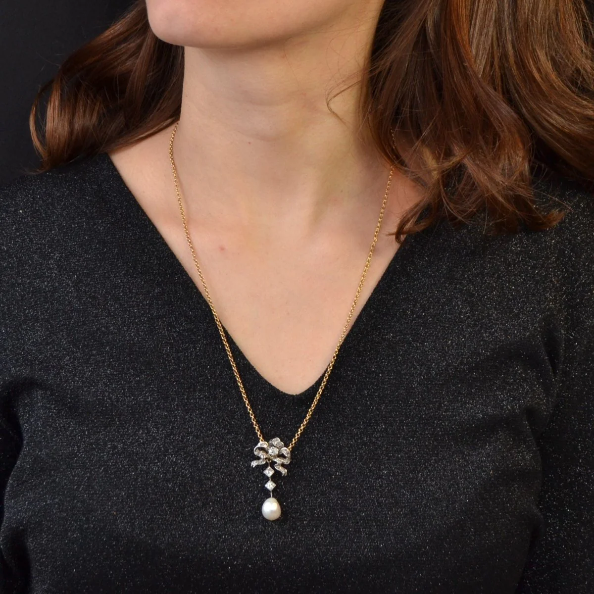 Collier en or jaune, perle et diamants - Image 2