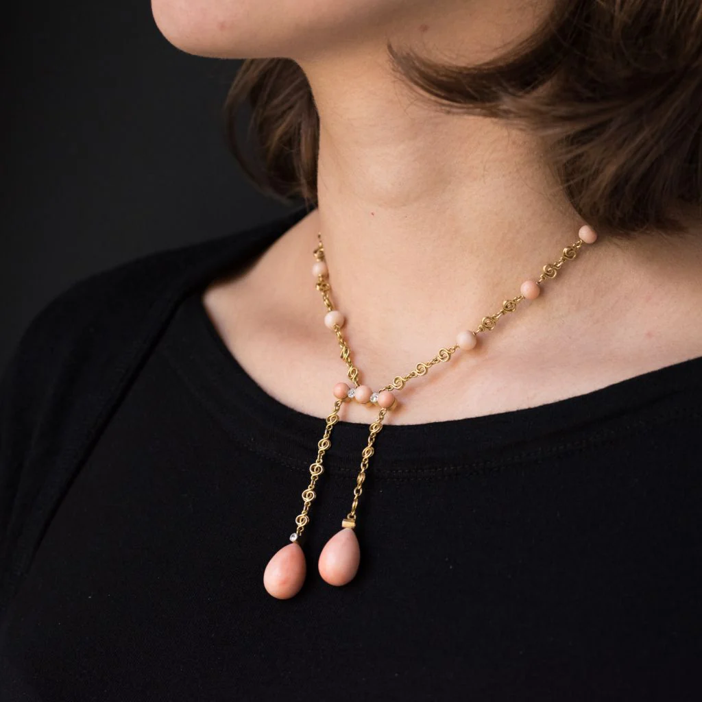 Collier Négligé or jaune et corail - Image 2