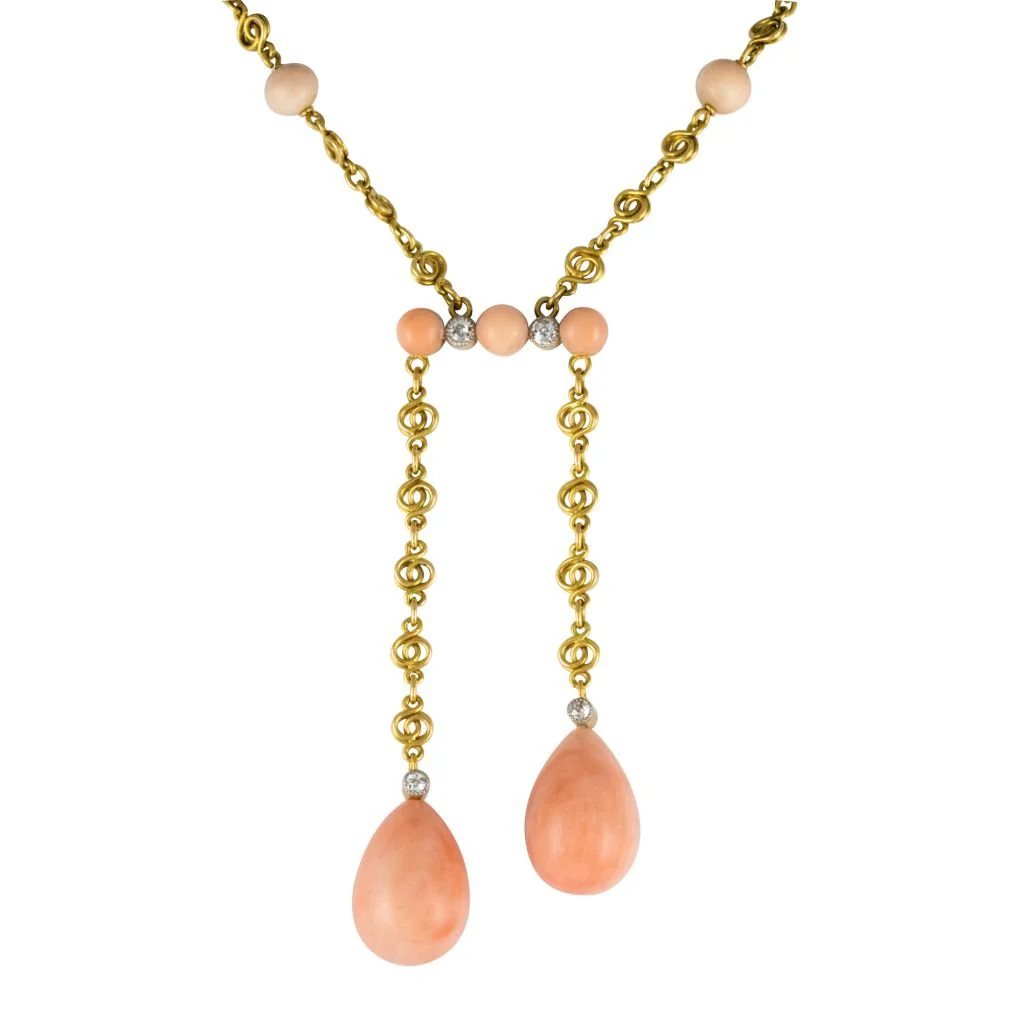 Collier Négligé or jaune et corail - Image 3