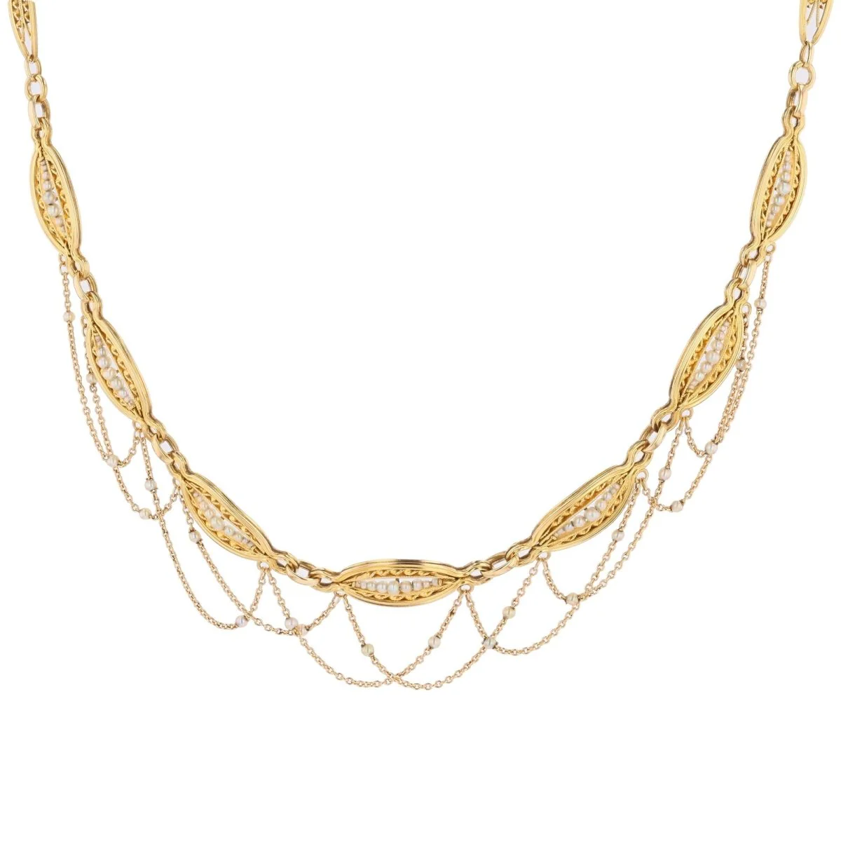 Collier Draperie en or jaune et perles