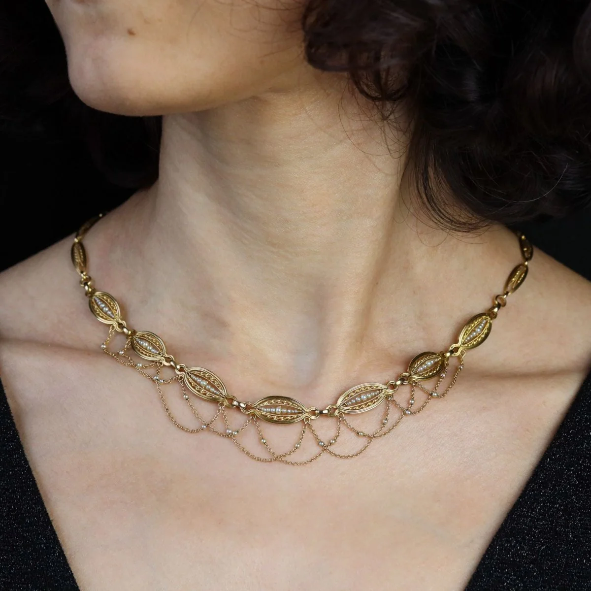Collier Draperie en or jaune et perles - Image 2
