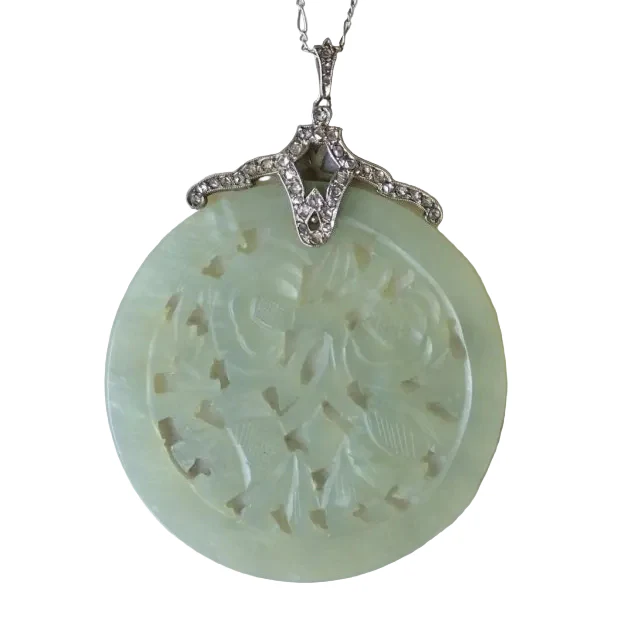 Collier Art Déco diamants et Jade