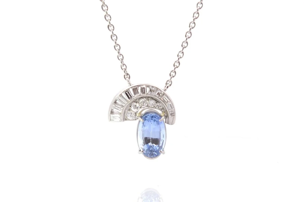 Collier saphir de Ceylan et diamants