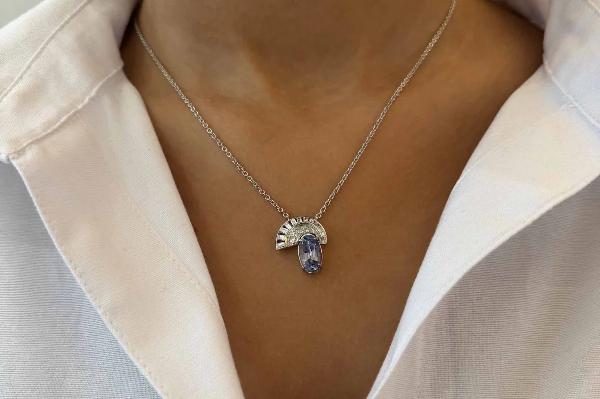 Collier saphir de Ceylan et diamants - Image 2