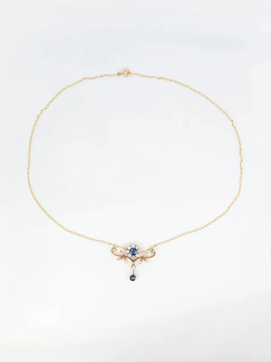 Collier Art Nouveau Fleur en or, saphirs et diamants - Image 3