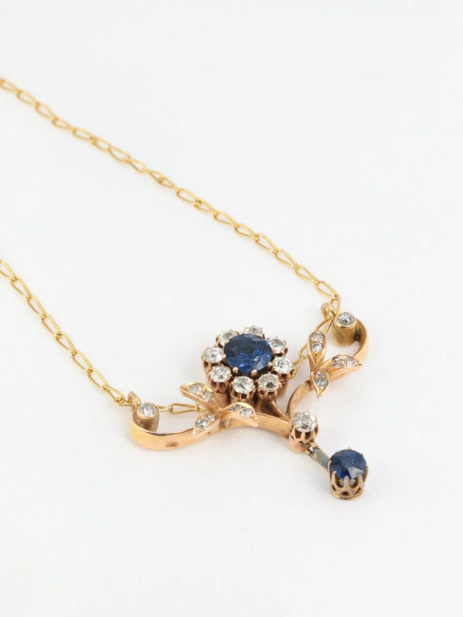 Collier Art Nouveau Fleur en or, saphirs et diamants - Image 4