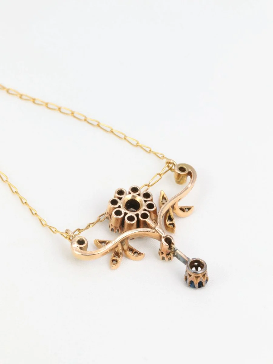 Collier Art Nouveau Fleur en or, saphirs et diamants - Image 5