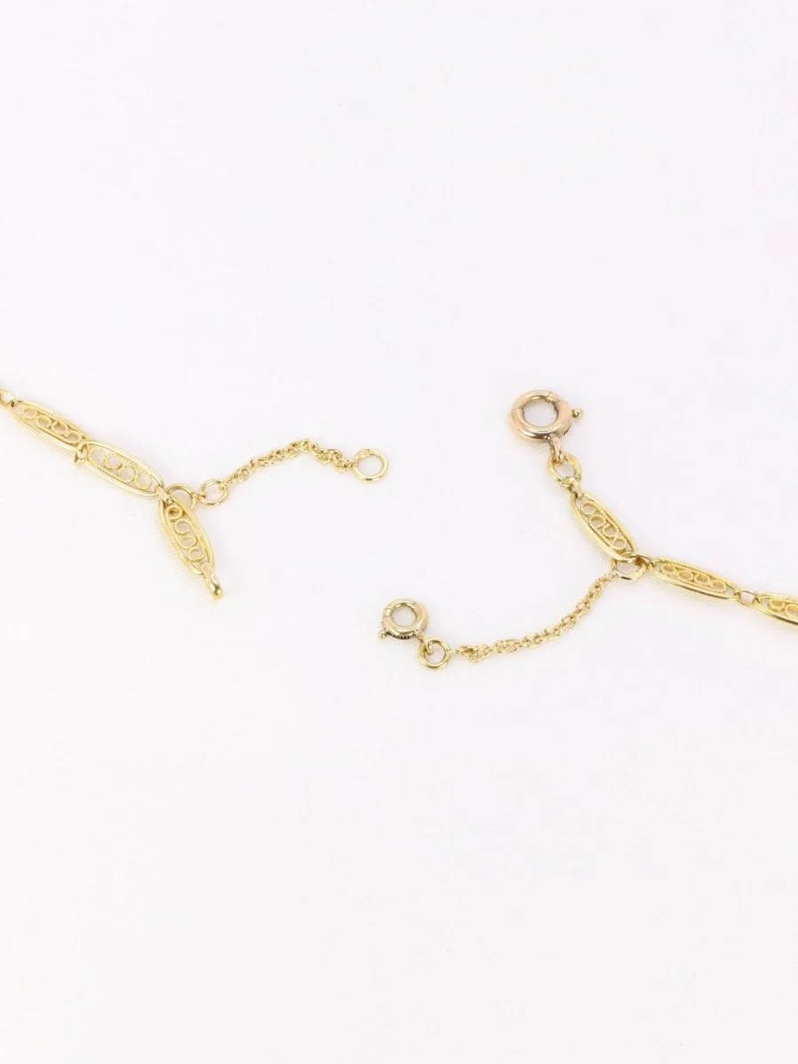 Collier Art Nouveau maille filigrane or jaune perles fines - Image 10