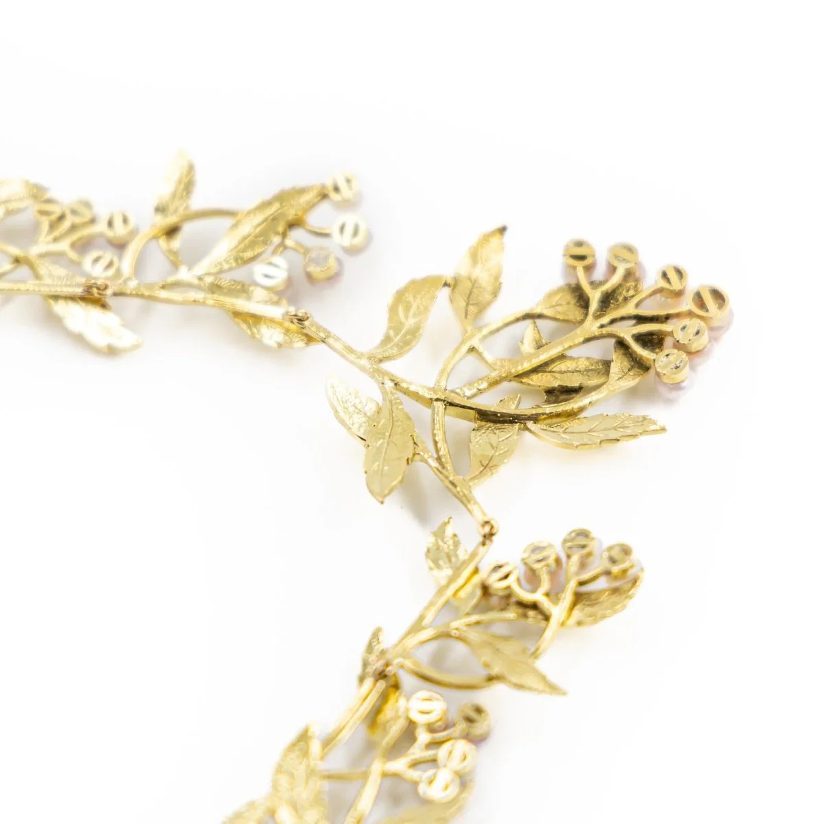 Collier Art nouveau feuillage en or jaune et perles - Image 6