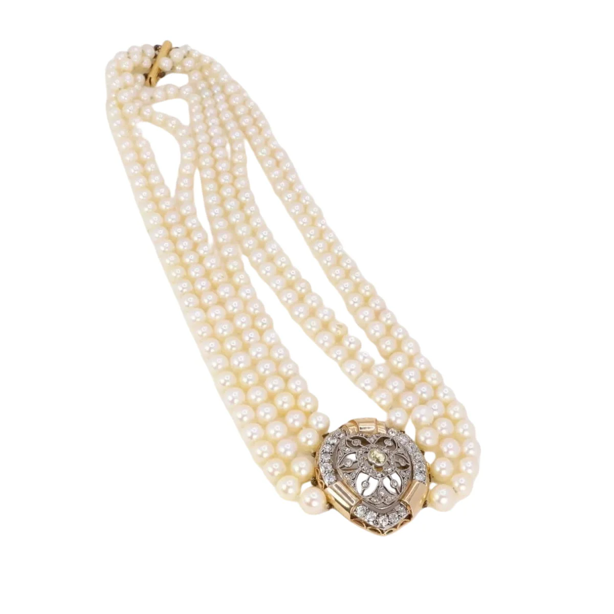 Collier Belle Epoque diamants perles de culture - Image 3