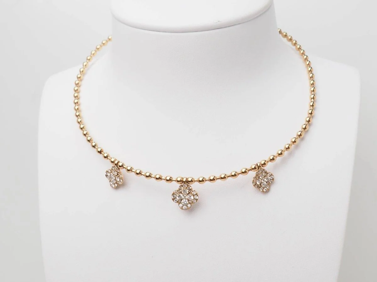 Collier boules rigide et trèfles en or rose et diamants - Image 2