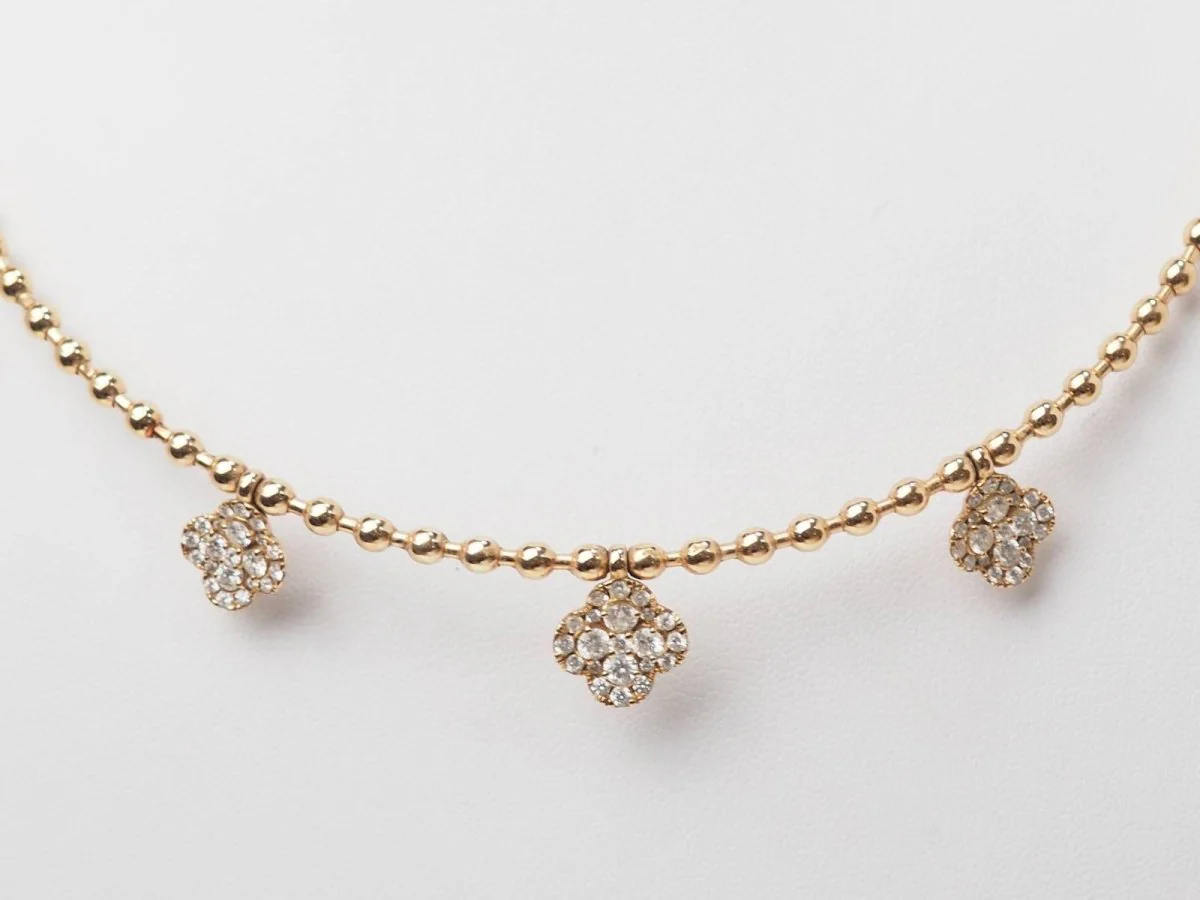 Collier boules rigide et trèfles en or rose et diamants - Image 3