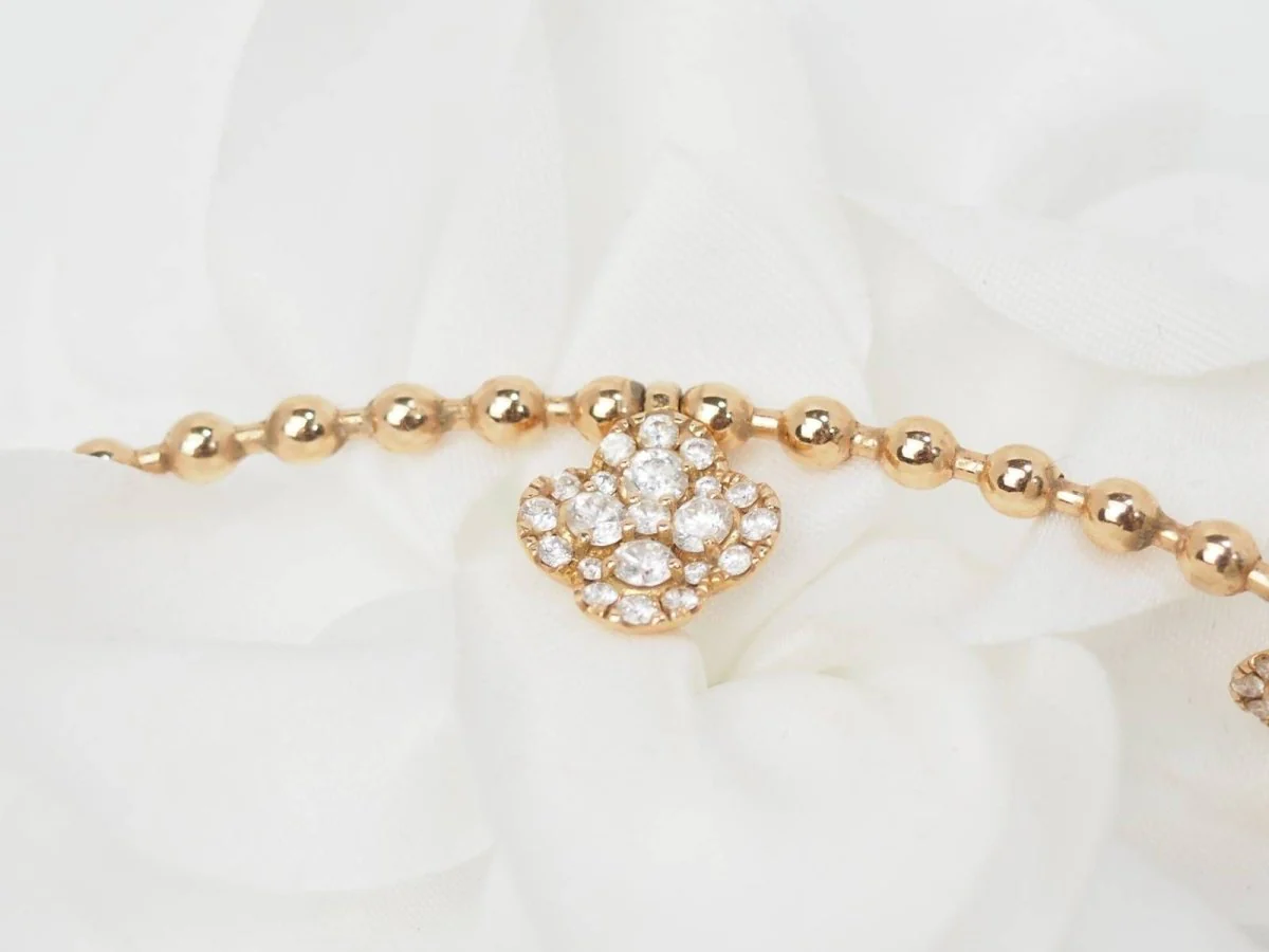 Collier boules rigide et trèfles en or rose et diamants - Image 4