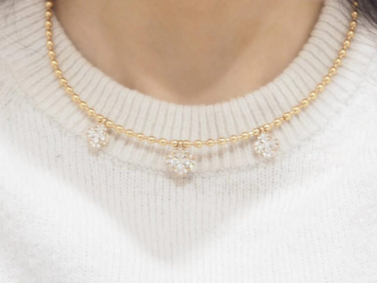 Collier boules rigide et trèfles en or rose et diamants - Image 7