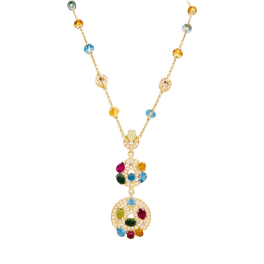 Collier Chaîne BULGARI "Astrale" en or jaune, topazes, citrines, péridots, rhodolites, tourmalines et diamants