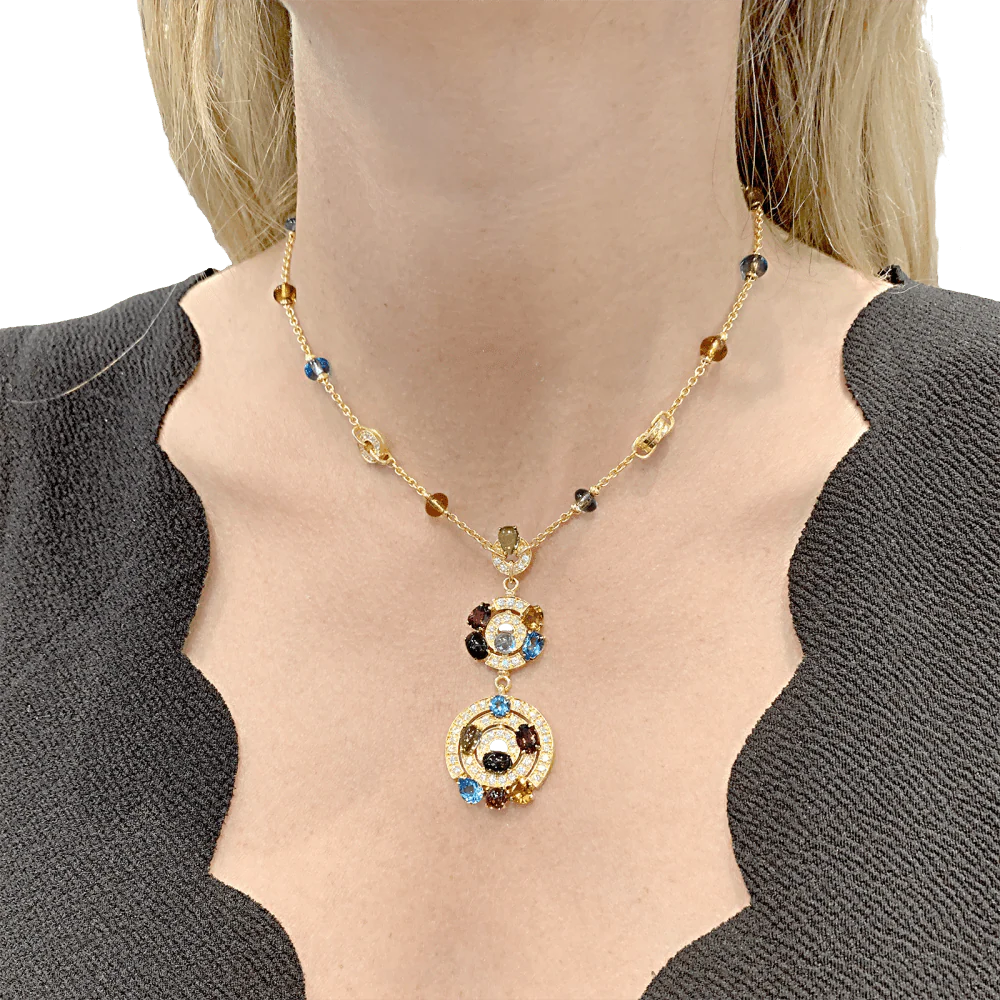 Collier Chaîne BULGARI "Astrale" en or jaune, topazes, citrines, péridots, rhodolites, tourmalines et diamants - Image 2