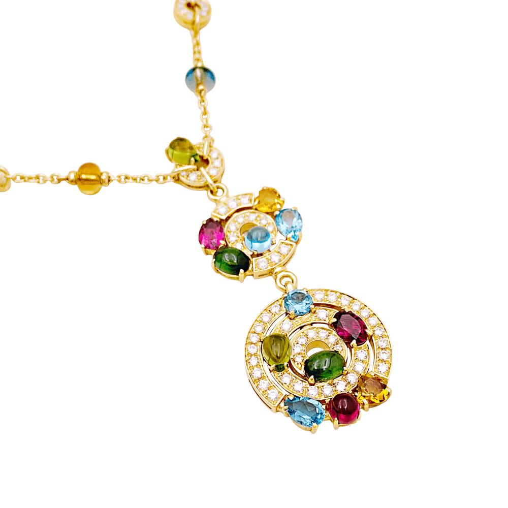 Collier Chaîne BULGARI "Astrale" en or jaune, topazes, citrines, péridots, rhodolites, tourmalines et diamants - Image 4