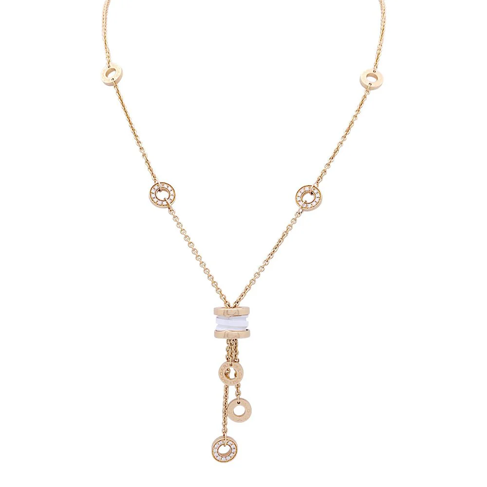 Collier Négligé BULGARI "BZERO1" en or rose, céramique blanche et diamants