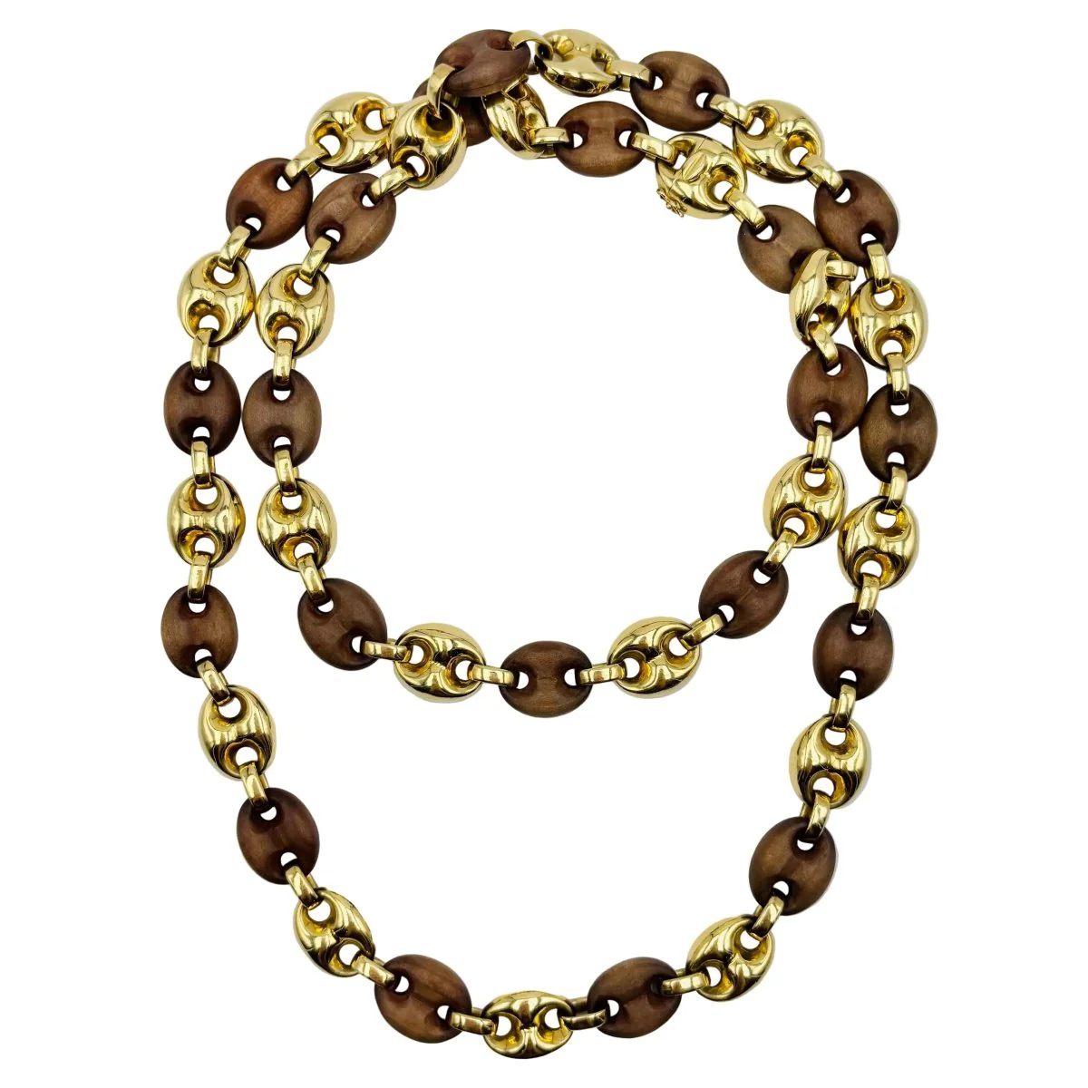 Collier Sautoir BULGARI en or jaune et bois