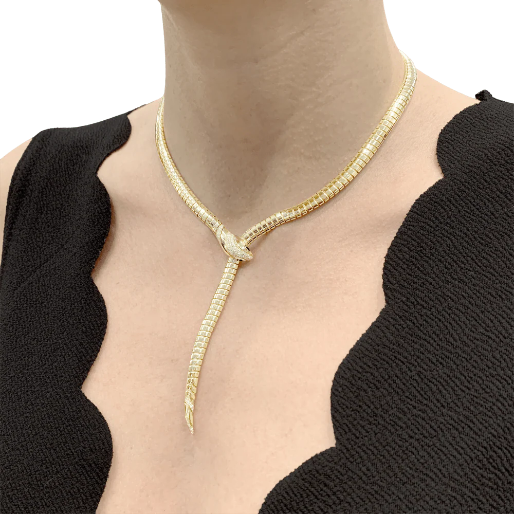 Collier Tubogas BULGARI "Serpenti Tubogas" en or jaune, onyx et diamants - Image 2
