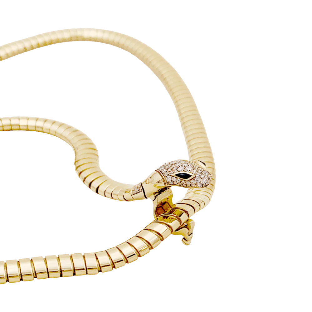 Collier Tubogas BULGARI "Serpenti Tubogas" en or jaune, onyx et diamants - Image 4