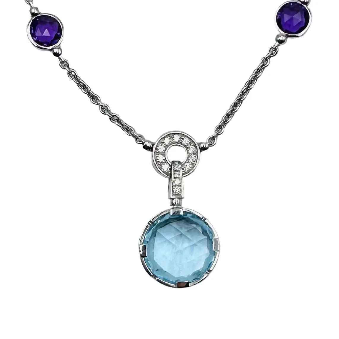 Collier BVLGARI "Parentesi Cocktail" en or blanc, topazes bleues, améthystes et diamants - Image 3